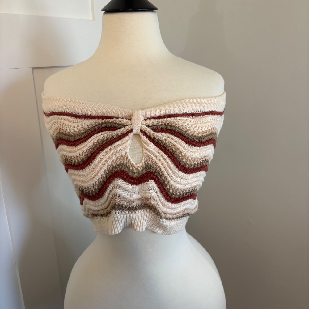 Windsor Womens‎ Large Knit Tube Top Chevron Wave Keyhole Earthy Boho Festival